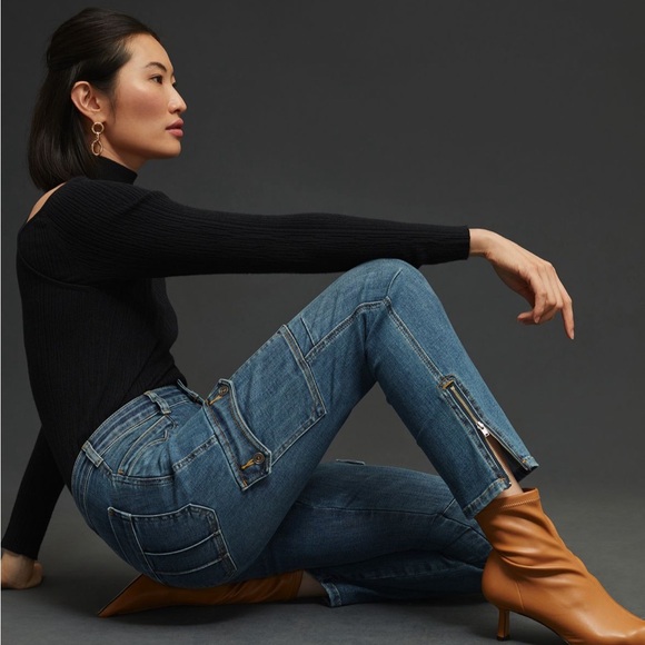 New Anthropologie Pilcro Mid-Rise Slim Straight Cargo Jeans size 29 Tall - Picture 6 of 8